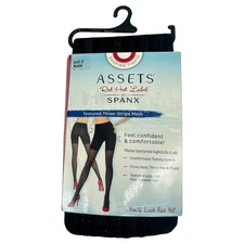 SPANX Assets Red Hot Label Black Tights Textured Three Stripe Mesh Size 2