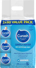 Simply Water Baby Wipes, 3X80 Pack, Thick and Soft Texture, 99% Water with No So
