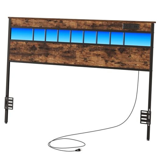 Queen Size Headboard with Built-in USB Charging & LED Lights  -image