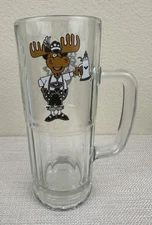8" Tall Heavy Glass Beer Mug - Snowbird Ski Resort - Oktoberfest Moose - Libbey