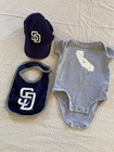 Infant Baby San Diego California Padres MLB SD 9-12 M Bodysuit Hat Cap Bib — photo 1