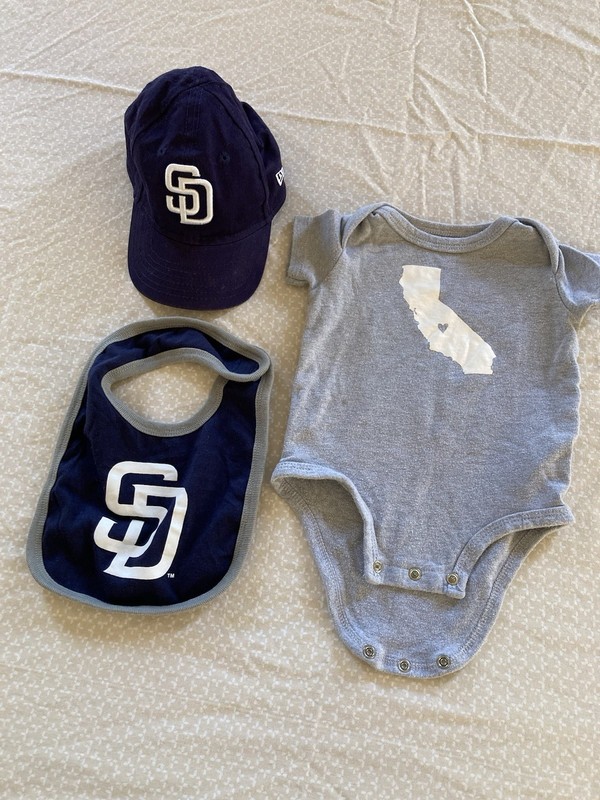 Infant Baby San Diego California Padres MLB SD 9-12 M Bodysuit Hat Cap Bib
