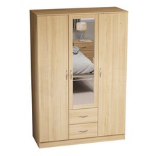 CLEARANCE 3 Door 2 Drawer Mirrored Wardrobe Pine Bedroom Furniture