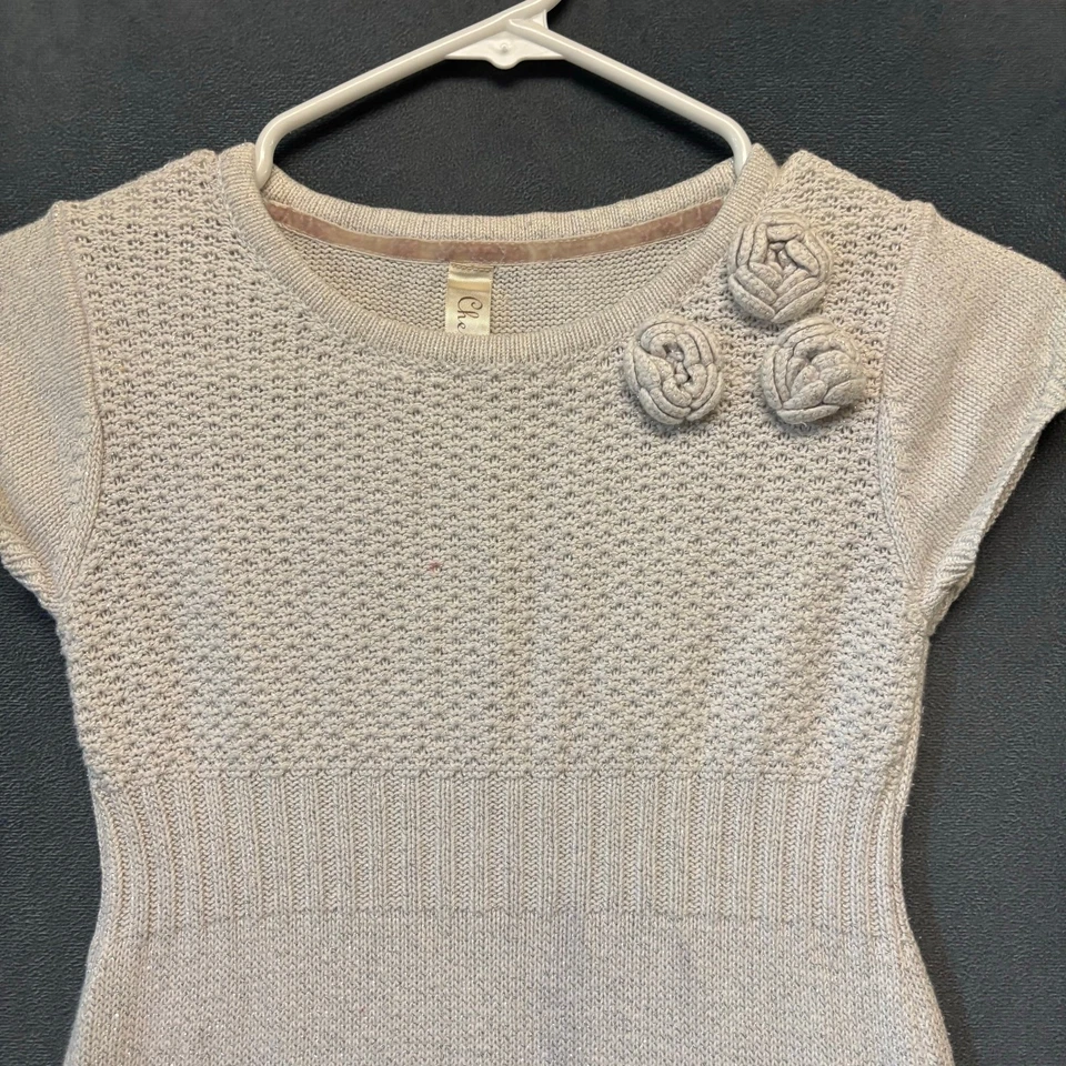 Cherokee Girl Medium Sweater Dress Silver Knit Flower Detail Cottagecore Holiday - Image 2 of 4