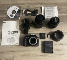 Nikon D3200 24.2MP Digital Camera Double Zoom Lens Kit and Case