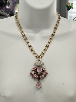 Lulu Frost For J CREW PINK & CLEAR CRYSTALS statement necklace 18