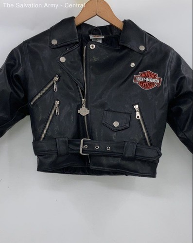 Harley-Davidson Boys Black Leather American Full-Zip Motorcycle Jacket Size 6