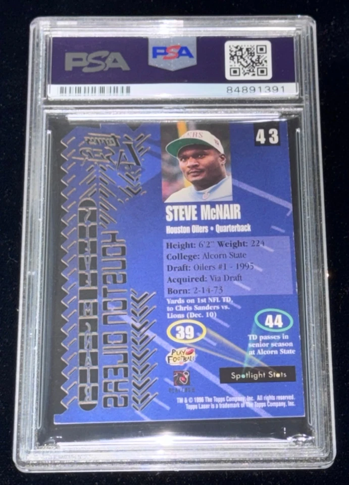Steve McNair  1996 Topps Laser #43 Insert Signed Rookie Card Auto (RC) PSA POP 1 - Image 3 of 4