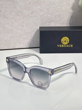VERSACE Translucent Gray Square Sunglasses Grey Gradient Lenses Gold Logo