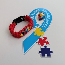 Autism Awareness Red Paracord Bracelet Pin & Magnet, Autism Awareness Bundle