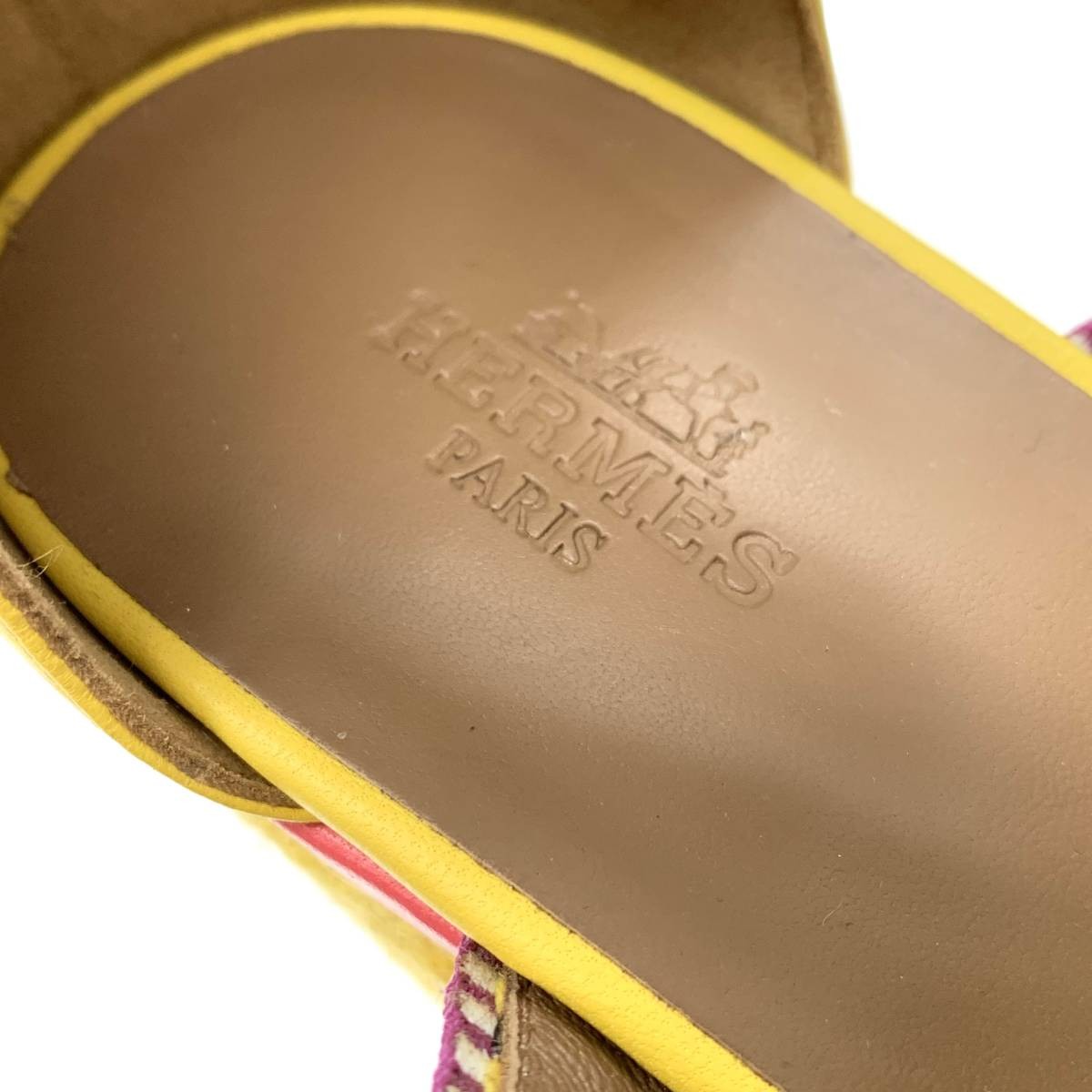 HERMES Leather x Fabric Wedge Sandals Multicolor Size EU 37 Women's thumbnail 8