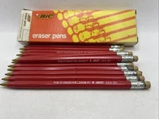 New Old Stock BIC Eraser Pens #EF-29 1dz Red In Box -Collector-Prop