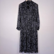 Talbots Black Floral Sheer Long Sleeve Maxi Dress Size 8 Elegant Whimsigoth
