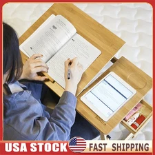 Bamboo Folding Laptop Desk Bed Table Adjustable Height Computer Stand W/ Drawer