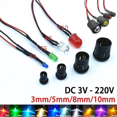 HOMEDIYER DC 3-220V 3/5/8/10mm LED Mit 20cm Kabel Leuchtdioden Deko LED Dioden Lampenhülse