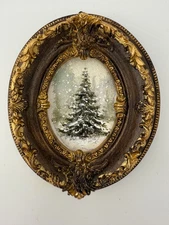 Miniature Oil Painting Christmas Tree, Painting with Rustic  Vintage frame gift