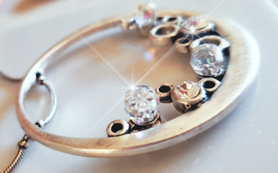 Brushed Silver Overlay Circles Pendant Necklace 30'' Made With Swarovski Crystals