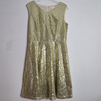 Dressever Short-Sleeve V Neck Gold Sequins Party Knee Length Dress Women  Size L | eBay