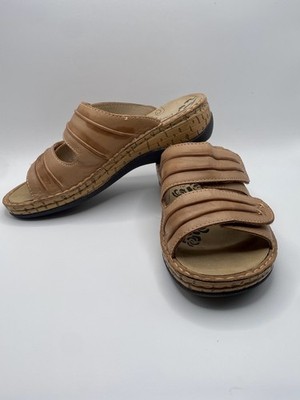 Propet June Tan Leather Adjustable Sandals - Size 8W 