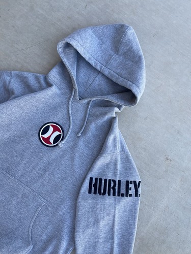 Y2K Vintage Hurley Gray Hoodie Pullover Boxy Fit Skater Style Cyber 2000s Era - Picture 4 of 11