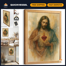 Sacred Heart Of Jesus Canvas Wall Art - Christian Decor Watercolor Prints For H