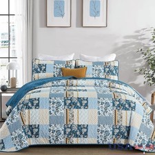 Patchwork Quilt Set 3 Piece Bedding Lightweight Microfiber All Season Bedspread