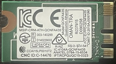 Qualcomm Atheros QCNFA435 Wireless Bluetooth 4.1 Dual Band Card 802.11 AC NGFF/M