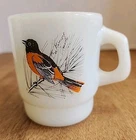 Vintage Anchor Hocking Fire King Milk Glass BALTIMORE ORIOLE MUG