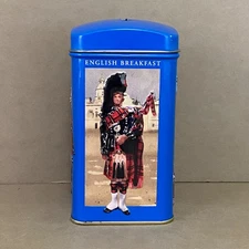 English Breakfast Tea Blue Tin Coin Bank ~ Images of London ~ 5.25” x 2.75"