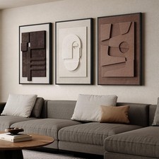 Large 3D Textured Framed Neutral Abstract Wall Art for Living Room, 3 Piece Mode