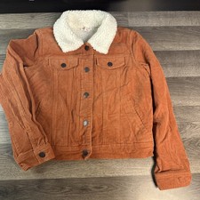 Cat Jack Girls Corduroy Sherpa Lined Trucker Jacket Terra Cotta Size L 10/12