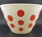 Vintage Fire-King Red Polka Dot Ivory Milk Glass Mixing Bowl