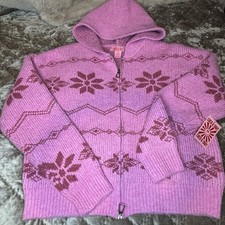 Coco  Shay Pink Fair Isle Zip Hooded Cardigan Sweater XL Cottage Coquette NWT