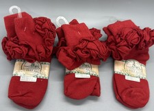 Vintage Frilly 90s Anklets Socks Girls 5-6 Double Ruffle Cuff USA Cotton Red