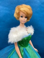 Spectacular Vintage Mattel Barbie Blue-Green Satin & Tulle Gown, plus Fur Wrap