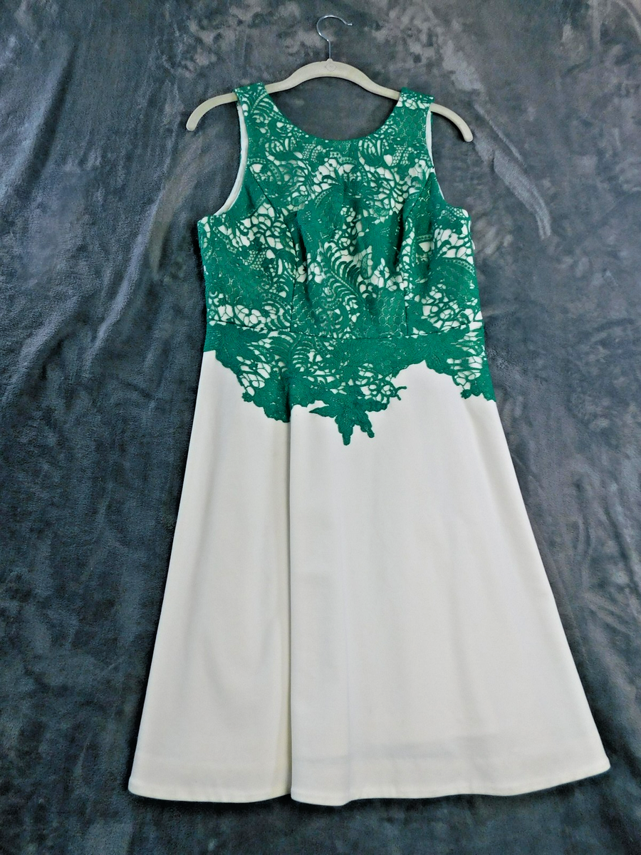 Moulinette Soeurs Dress Womens 8 White Green Lace Sleeveless Fit Flare New Moulinette Soeurs Dress Womens 8 White Green Lace Sleeveless Fit Flare New