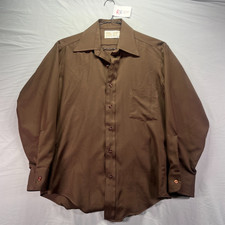 True Vintage Sears Shirt Men 15.5 32 Brown Golden Comfort Ultressa Dacron 70s