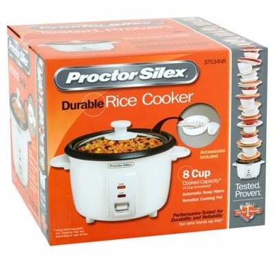Proctor Silex Durable 8 Cups Rice Cooker Food Steamer - White 37534NR - NEW