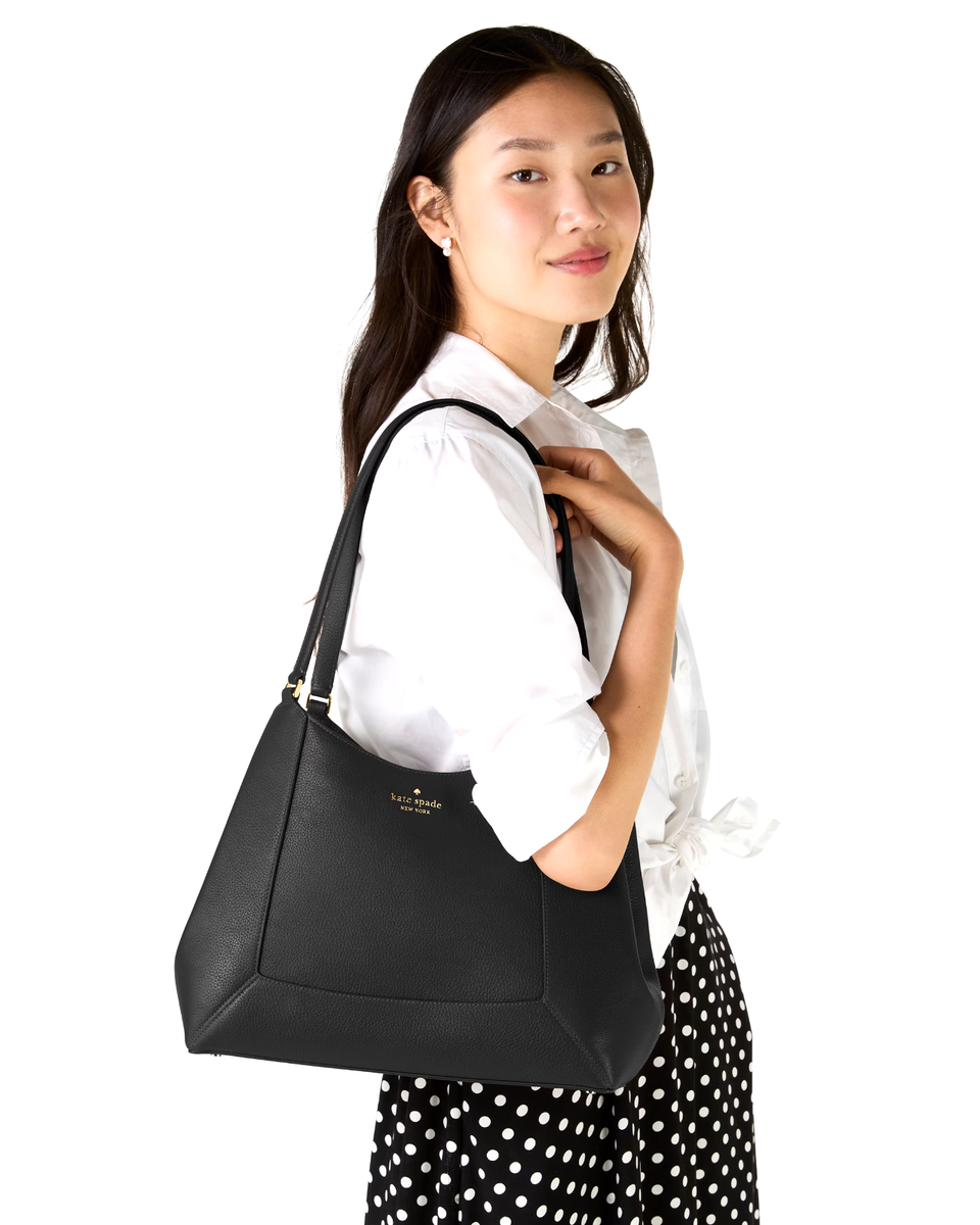New Kate Spade Lena Large Triple Compartment Shoulder Bag Black