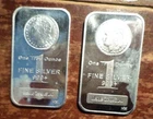 Two 1 oz GSM Silver Bars ~ Vintage .999 Fine ~ Some toning ~ 2 oz Total ~