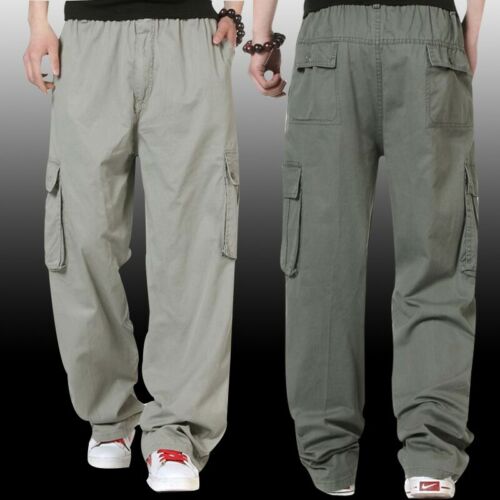 Men's Multi-pocket Trousers Cargo Overalls Army pants 100% Cotton Casual Loose