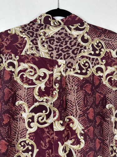 DG2 Diane Gilman Top Women Size M Red Gold Long Sleeve Button Up Silk Blend - Picture 9 of 14