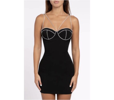 embellished strap mini dress in black Heiress Beverly Hills Diamanté Cutout / XS New With Tag Bring shine to the grc:3 Phase Eight Hermione Tapework Suit Jacket Size/Waist Size:56/50