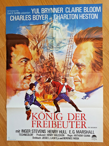 THE BUCCANEER scarce german 1-sheet poster CHARLTON HESTON -Yul Brynner QUINN