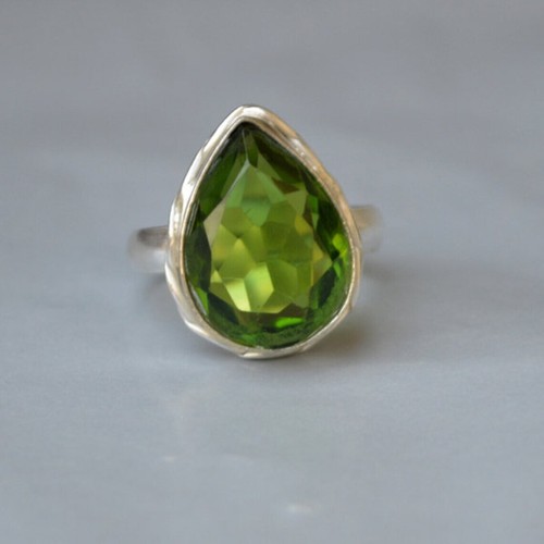 Natural Green Peridot Gemstone Ring 925 Sterling Silver Unique Ring Gift For Her - Picture 3 of 10