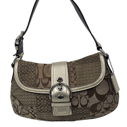 COACH Signature Patchwork Leather Suede Tote Bag Multicolor Auth