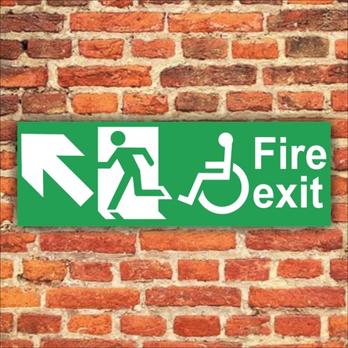 DISABLED FIRE EXIT SIGN LEFT DOWN ARROW Plastic Boards or Stickers All Sizes - Picture 9 of 22