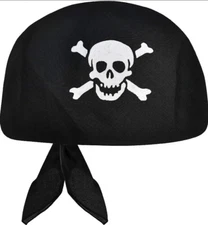 CARIBBEAN PIRATE BLACK BANDANA w/SKULL & CROSSBONES COSTUME ACCESSORY
