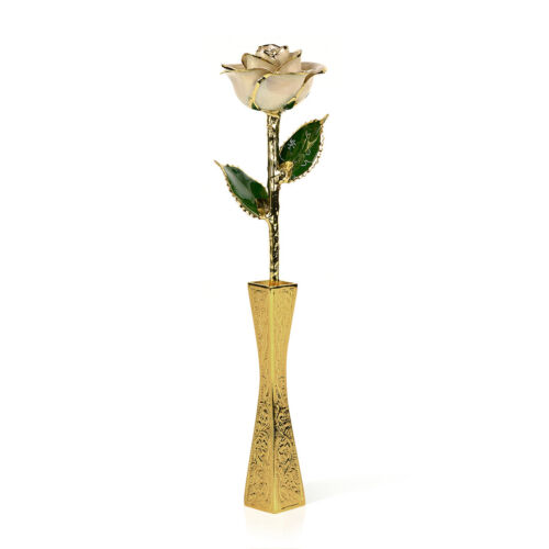 Raw Pearl Rose<br/><sub> with Vase</sub> - Picture 1 of 2