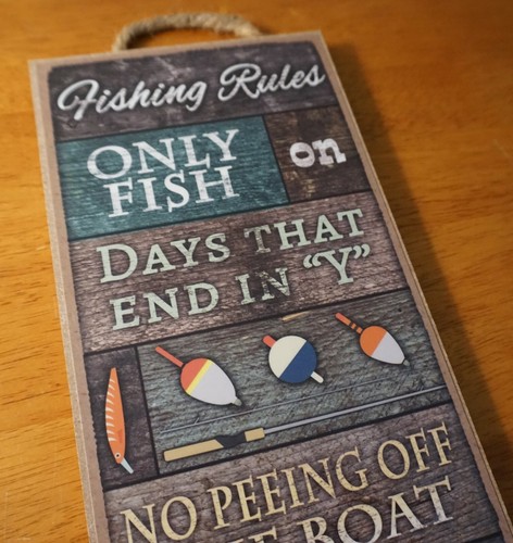 Fishing Rules Sign Cabin Lodge Lake House Canoe Boat Bobber Fisherman Home Decor - Picture 2 of 5